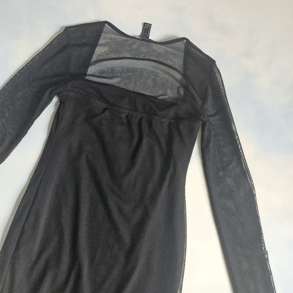 Sheer Black Long Sleeve Dress Mesh Bodycon Black Mini Dress LBD Cocktail Dress - Picture 12 of 13